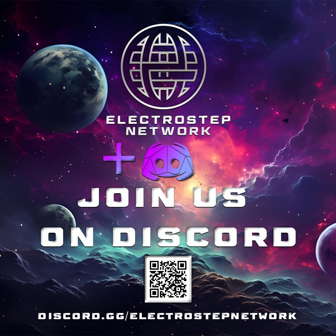 Discovery splash banner for Electrostep Network (LABEL/ARTIST HUB) Discord server
